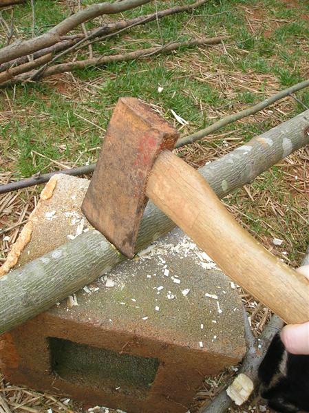 chopping wood with axe