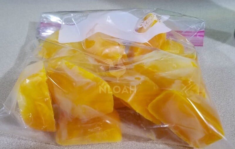 Egg cubes removed from tray and stored in freezer bag