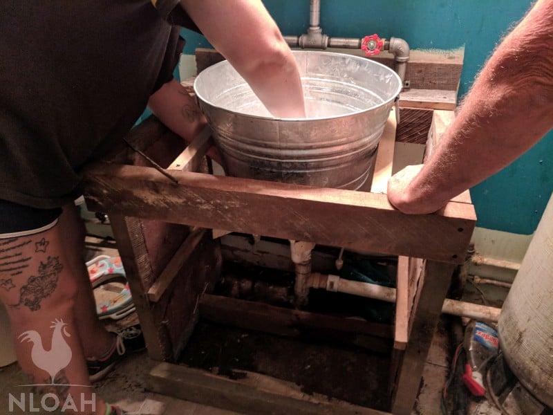 setting up the galvanized tub