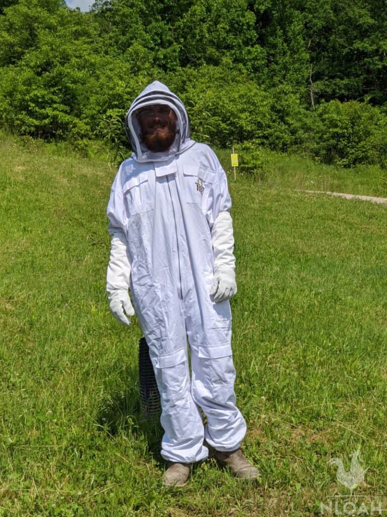 man in beekeeper suit