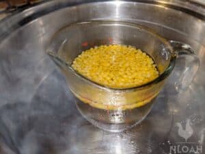 beeswax and water in cookpot