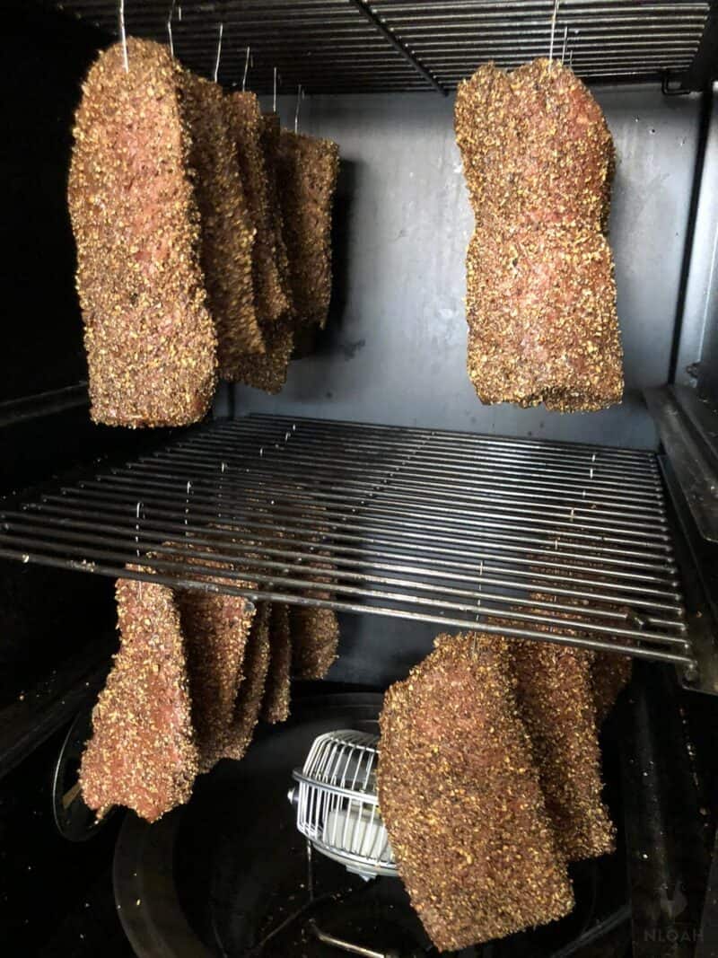 meat hanging in biltong box
