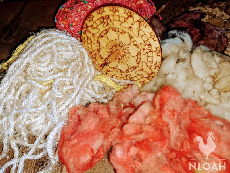 wool fibers and spinner