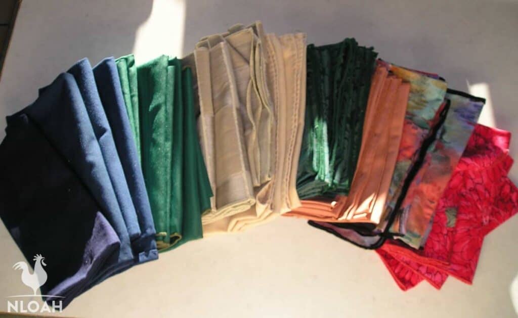 cloth napkins in various colors