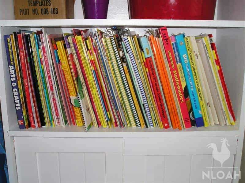 homeschool books on shelves