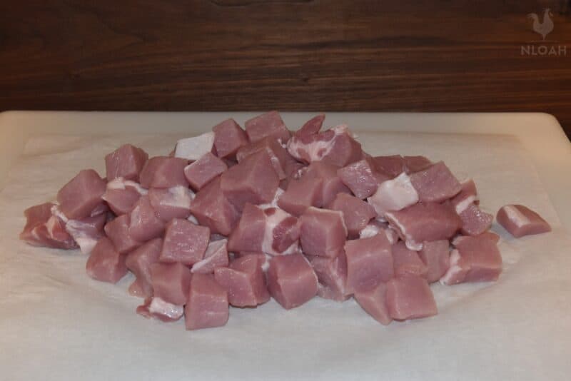 diced raw pork