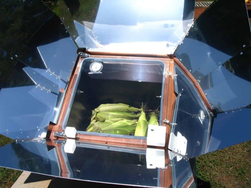Sun Oven solar cooker with corn inside