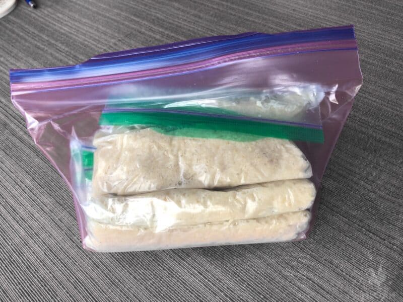 frozen horseradish double-bagged in zipper bag