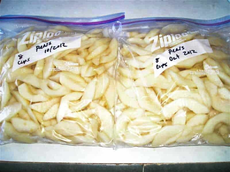 frozen pear slices in Ziploc bag
