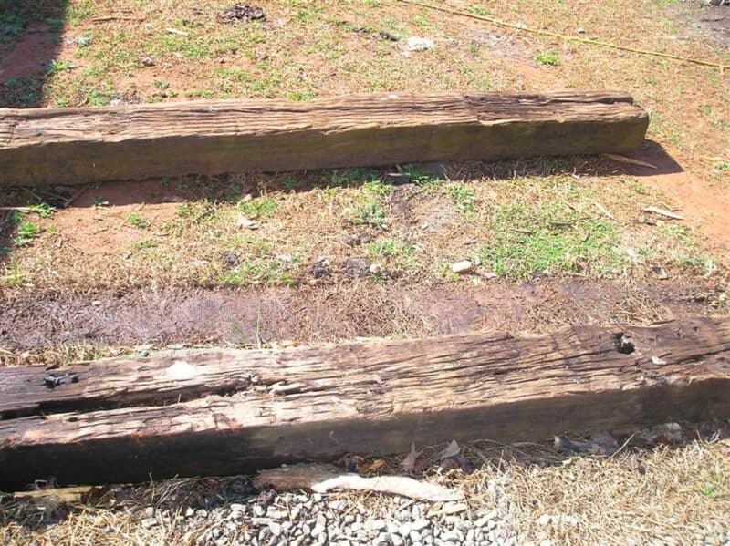 railroad ties re-purposed for raised beds