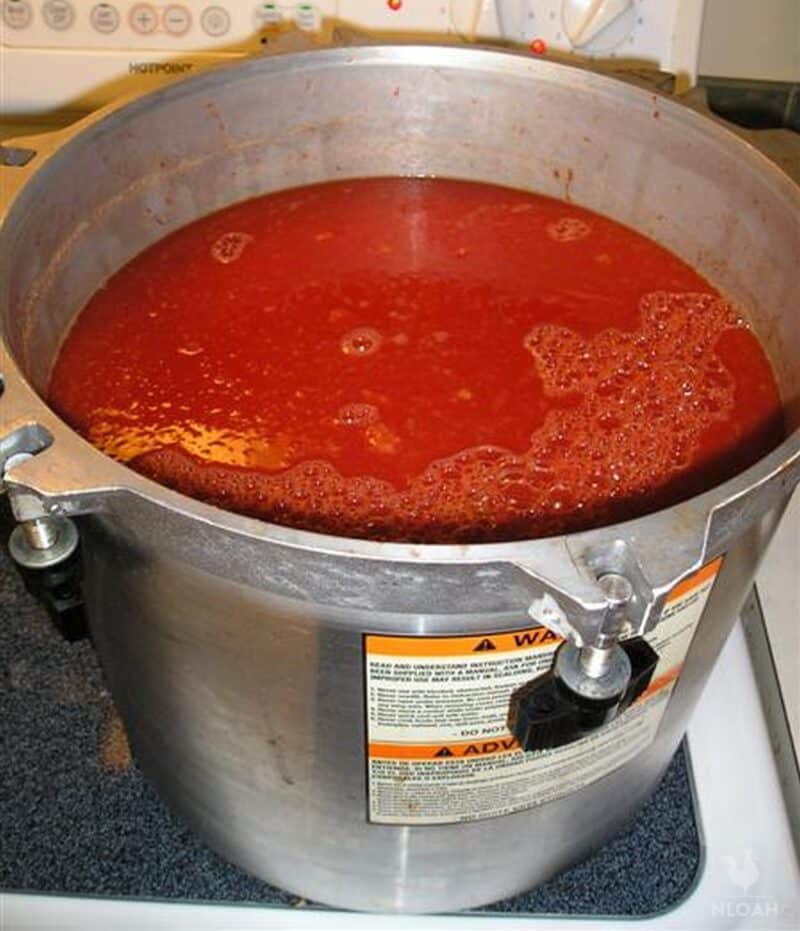 simmering tomato juice on stovetop