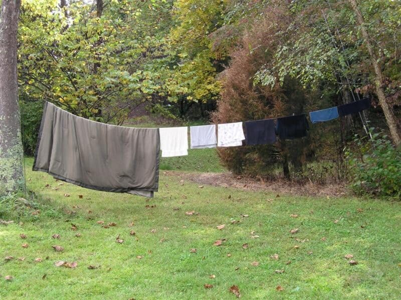 temporary clothesline at campsite