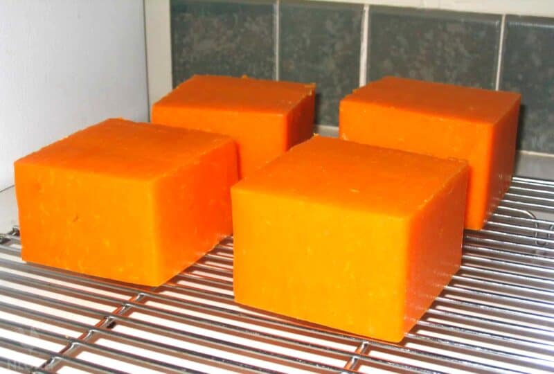 four blocks of air-dried Colby cheese
