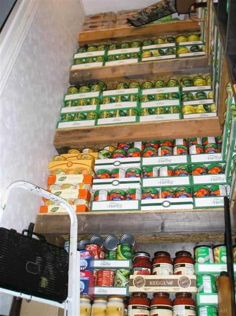 pantry shelves full of canned food