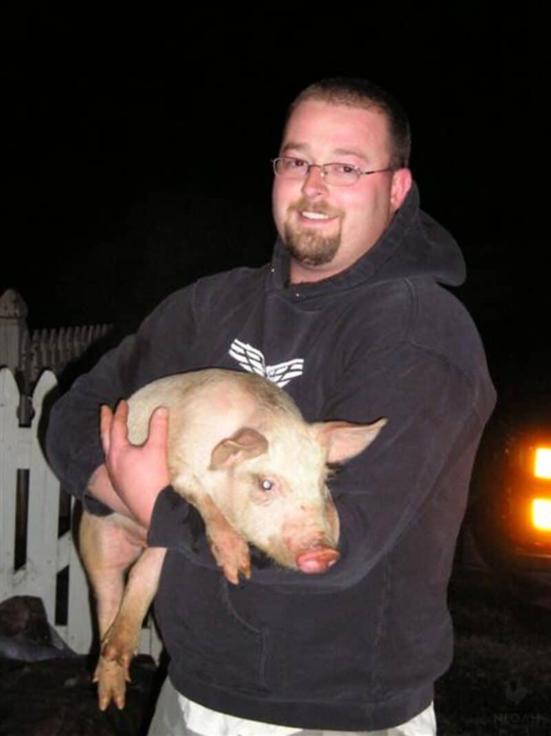 man holding a pig