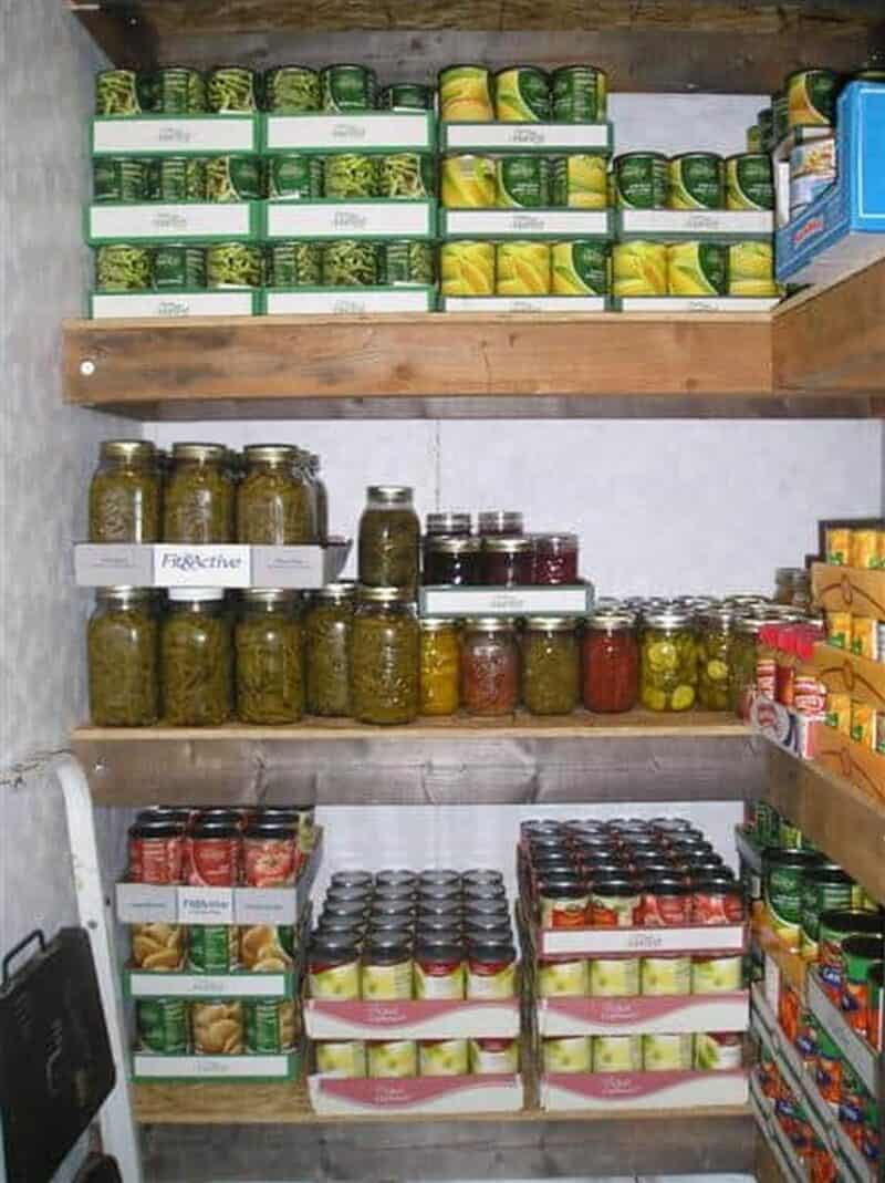 repurposed closet to pantry with canned foods