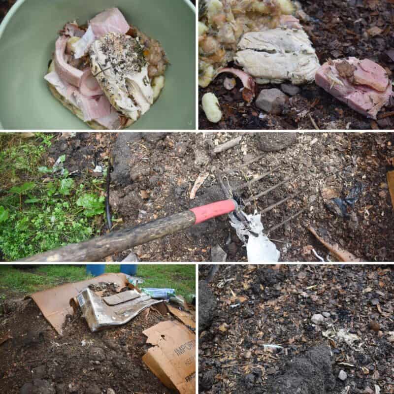 composting meat scraps collage