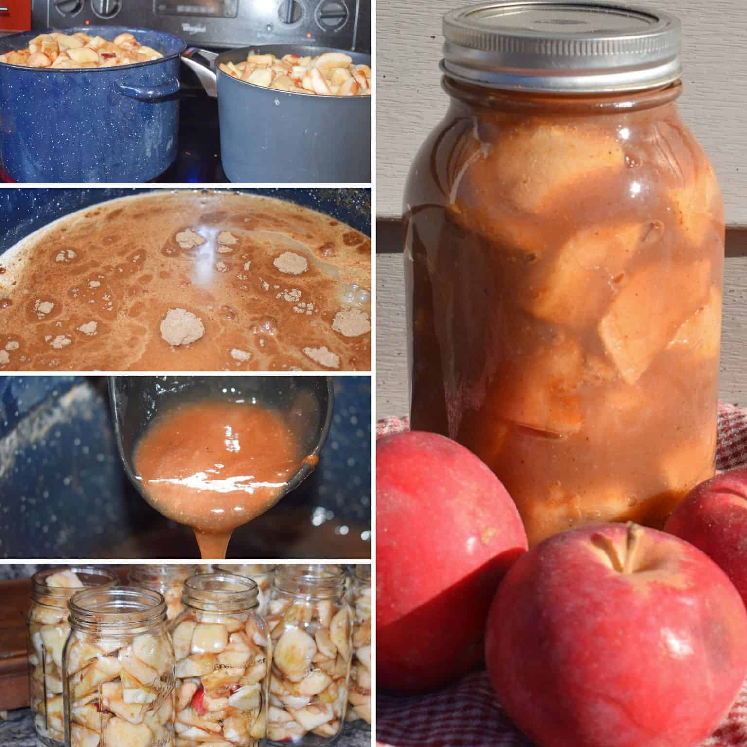 canning apple pie filling collage