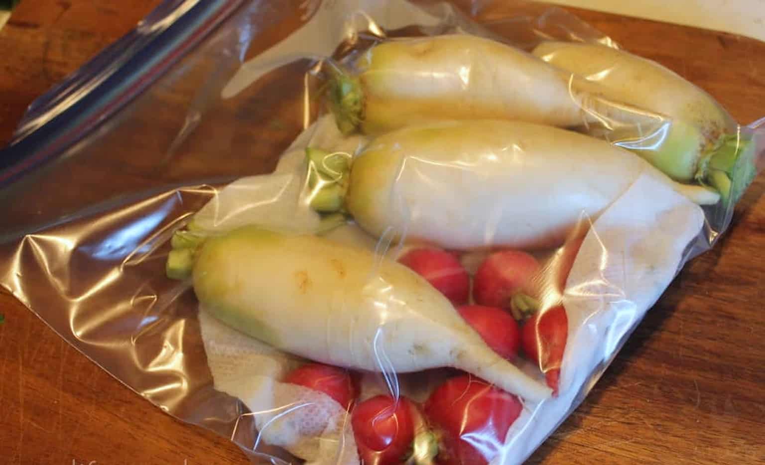 radishes in Ziploc bag
