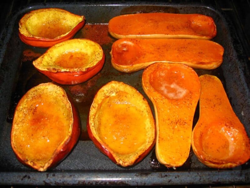 roasted winter squash in oven tray