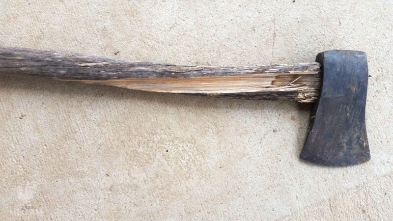 axe with an old wooden handle
