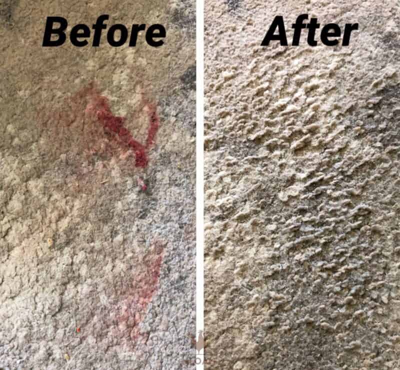before and after of carpet stain cleaned with Borax