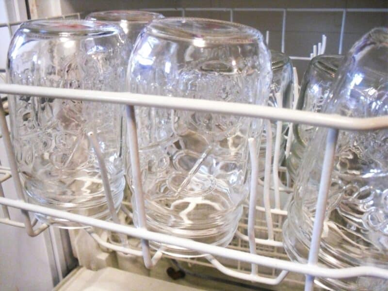 jars in the dishwasher ready to be sterilized