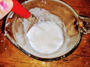 melt and stir goat milk with pour base