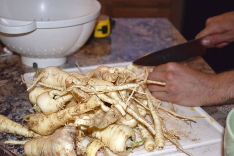 cutting up parsnips