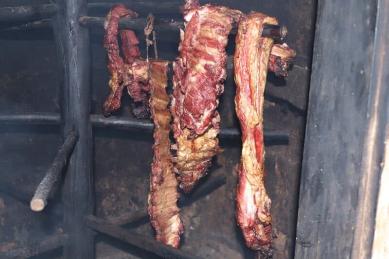 meat inside non-electric smoker