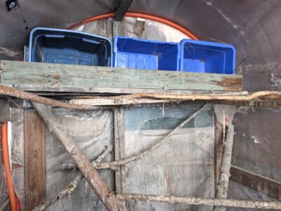 plastic nesting boxes inside coop