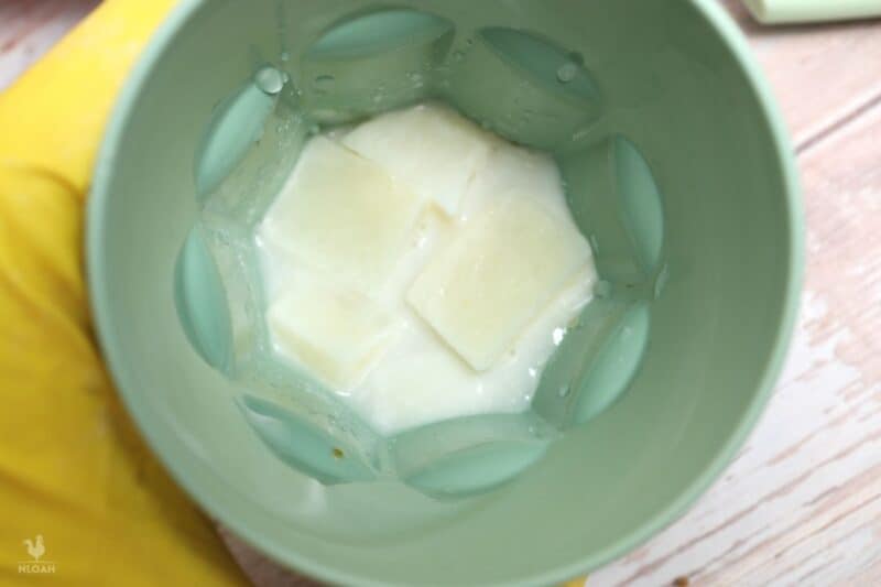 adding frozen goat milk to the mix