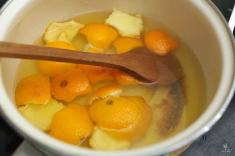 boiling orange peels in scorched pans