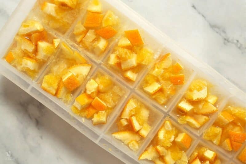 orange peels in ice cube trays