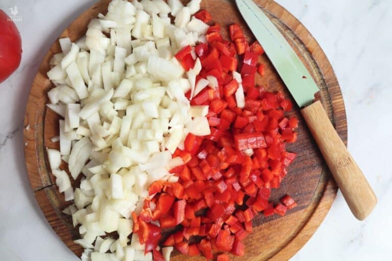 chopped onions and bell peppers